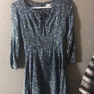 green and blue flower print dress